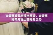 夫妻离婚单方提出离婚，夫妻离婚单方提出离婚怎么办