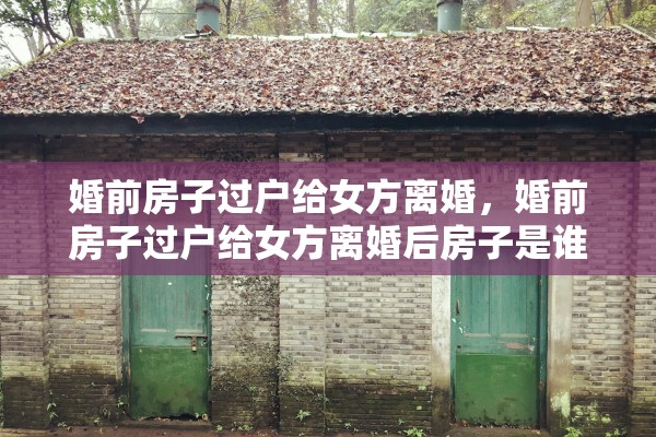 婚前房子过户给女方离婚,婚前房子过户给女方离婚后房子是谁的 婚前房子过户给女方离婚,婚前房子过户给女方离婚后房子是谁的