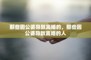 那些因公婆导致离婚的，那些因公婆导致离婚的人