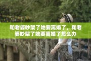 和老婆吵架了她要离婚了，和老婆吵架了她要离婚了怎么办