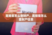 离婚案怎么查财产，离婚案怎么查财产信息