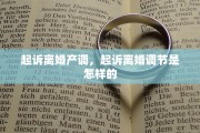 起诉离婚产调，起诉离婚调节是怎样的