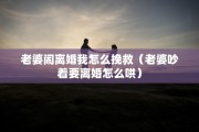 老婆闹离婚我怎么挽救（老婆吵着要离婚怎么哄）
